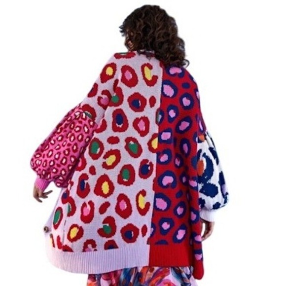 FARM Rio Sweaters - FARM Rio Leopard Pop Mid Length Cardigan XS 100% Cotton NEW Oversized Maximalism